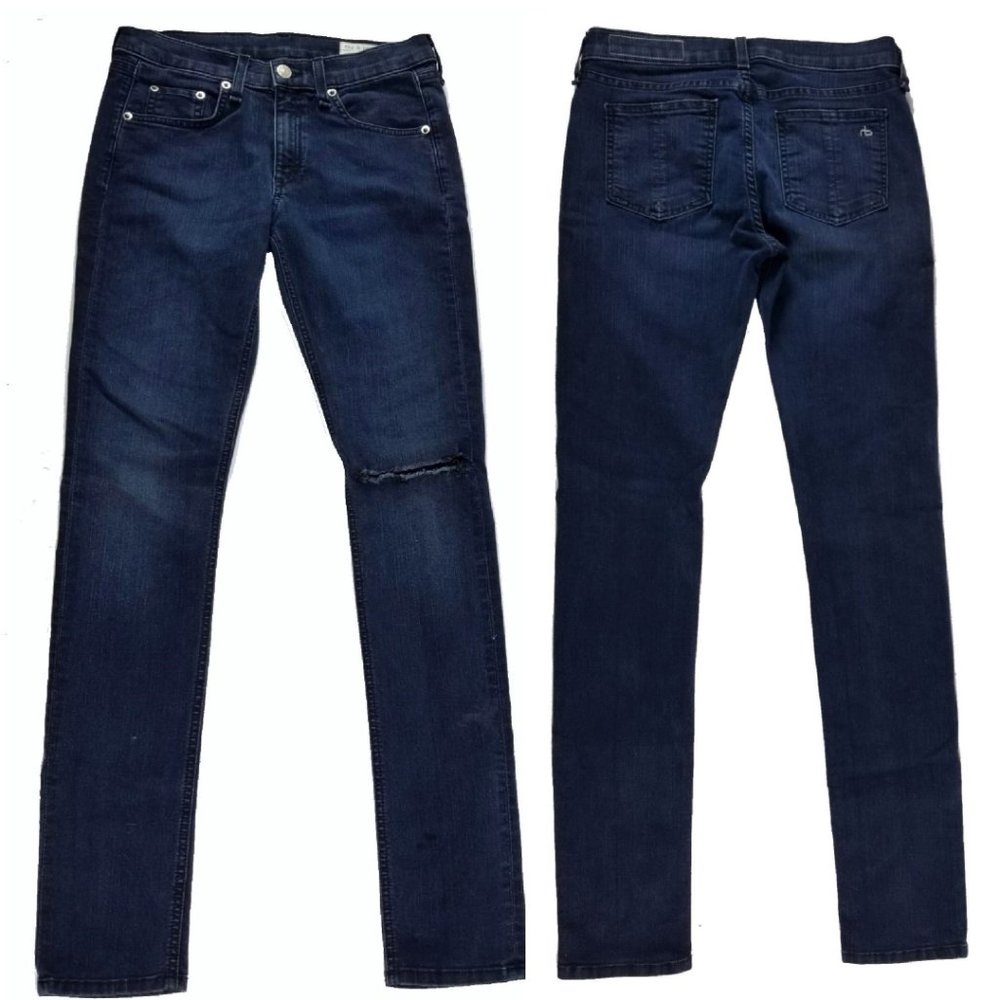 rag & bone Skinny Jeans Stretch Ripped Knee Low Rise Terra Blue Size 27 NWOT